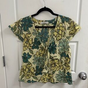 Cut Loose Size‎ Large Short Sleeve 100% Linen Floral Yellow